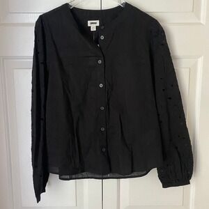 J. Crew Factory Eyelet-sleeve‎ button-front top Black XS Blouse Floral NWT